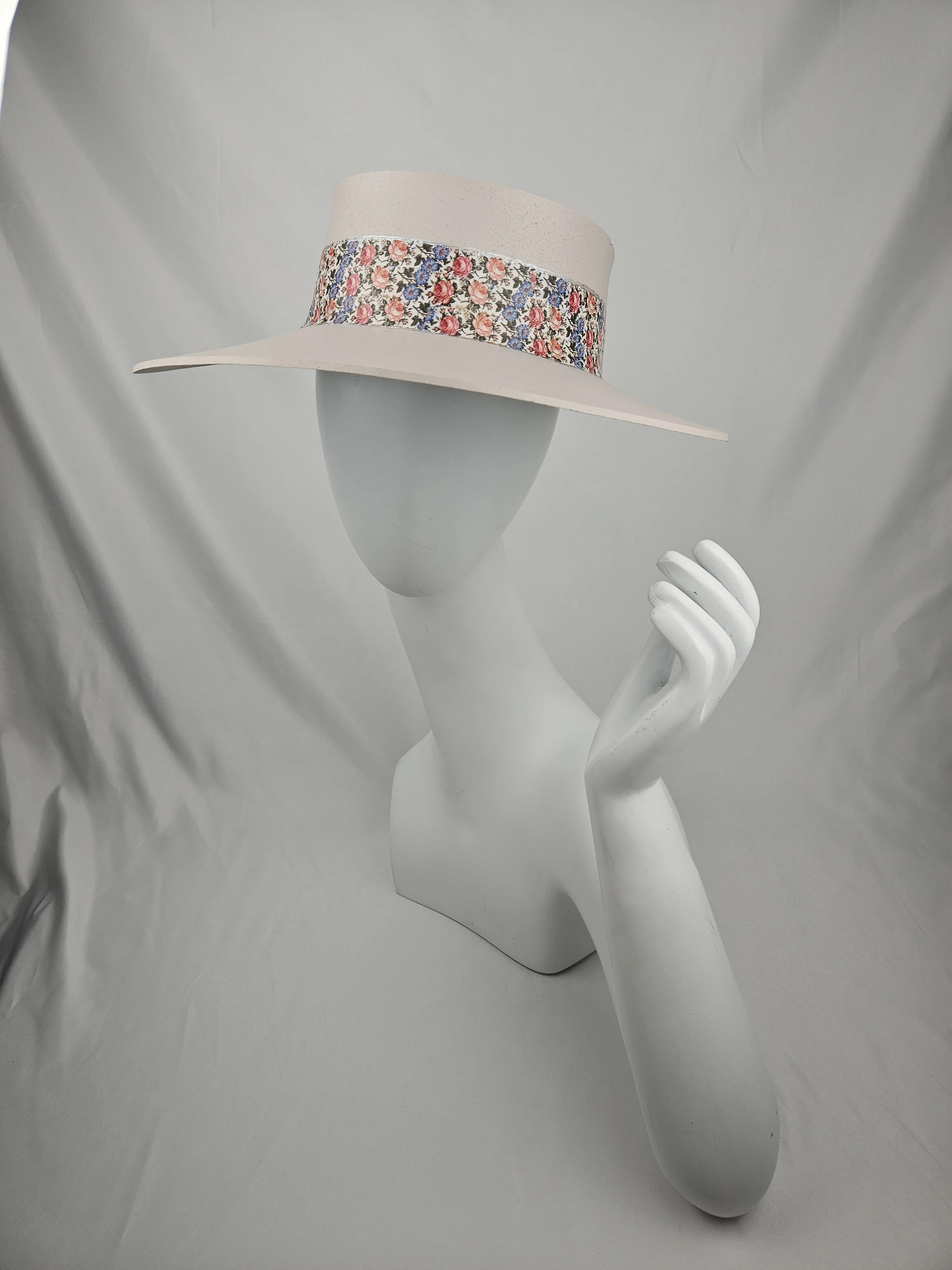 Tall Light Pink "LadyEVA" Visor Hat with Pink and Blue Floral Band