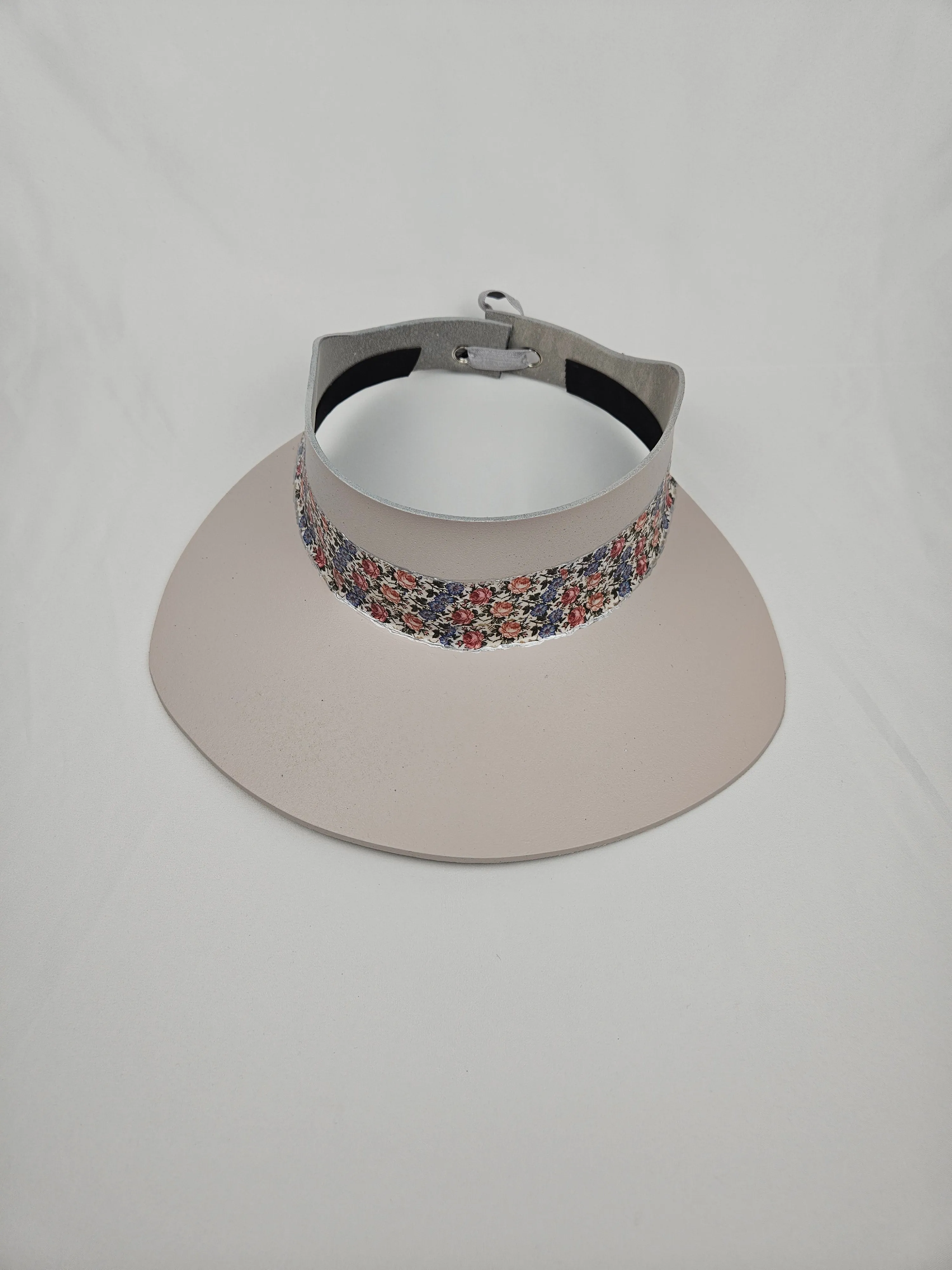 Tall Light Pink "LadyEVA" Visor Hat with Pink and Blue Floral Band