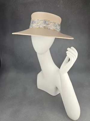 Tall Peachy Beige "LadyEVA" Visor Hat with Blue Abstract Butterfly Band