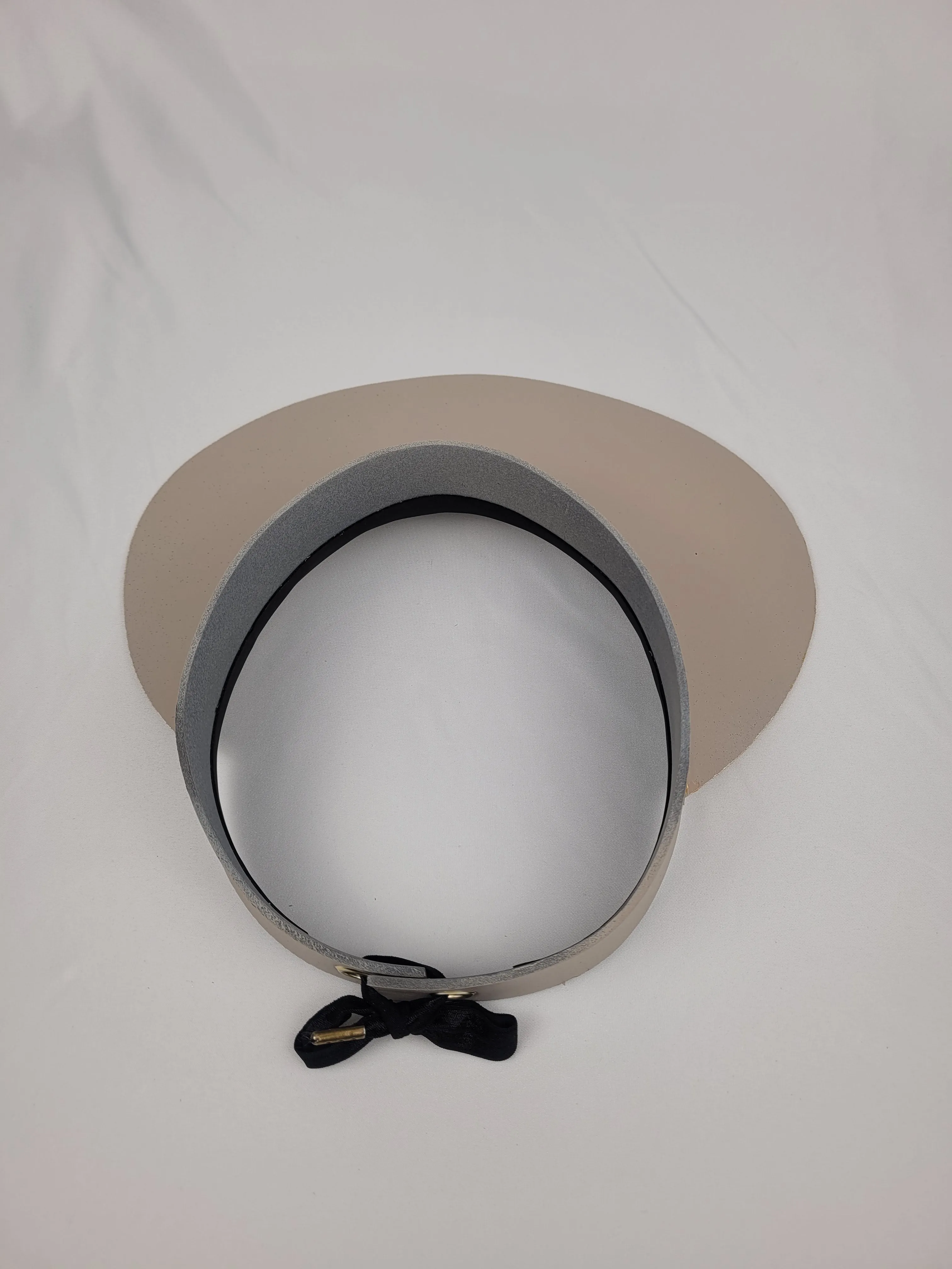 Taupe "LadyEVA" Visor Hat with Elegant Navy and Gold Band