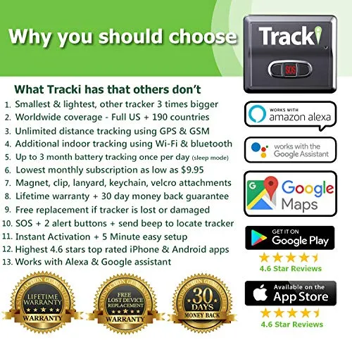 Tracki 2020 Model Mini Real time GPS Tracker. Full USA & Worldwide Coverage. For Vehicles, Car, Kids. Magnetic Hidden small Portable Tracking Device. Child, elderly, Dog pet drone motorcycle bike auto