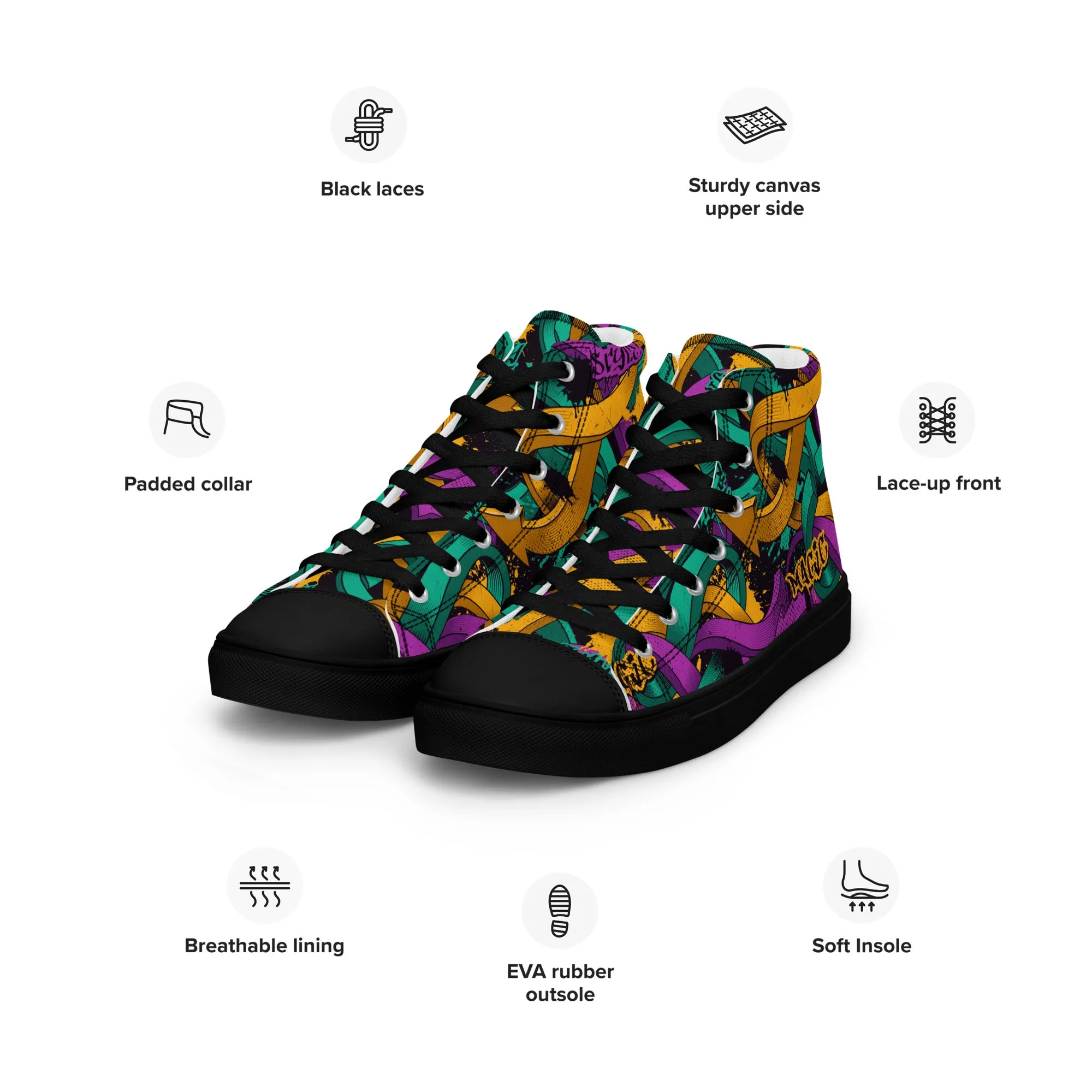 Unisex high top canvas shoes - Grafitti Design