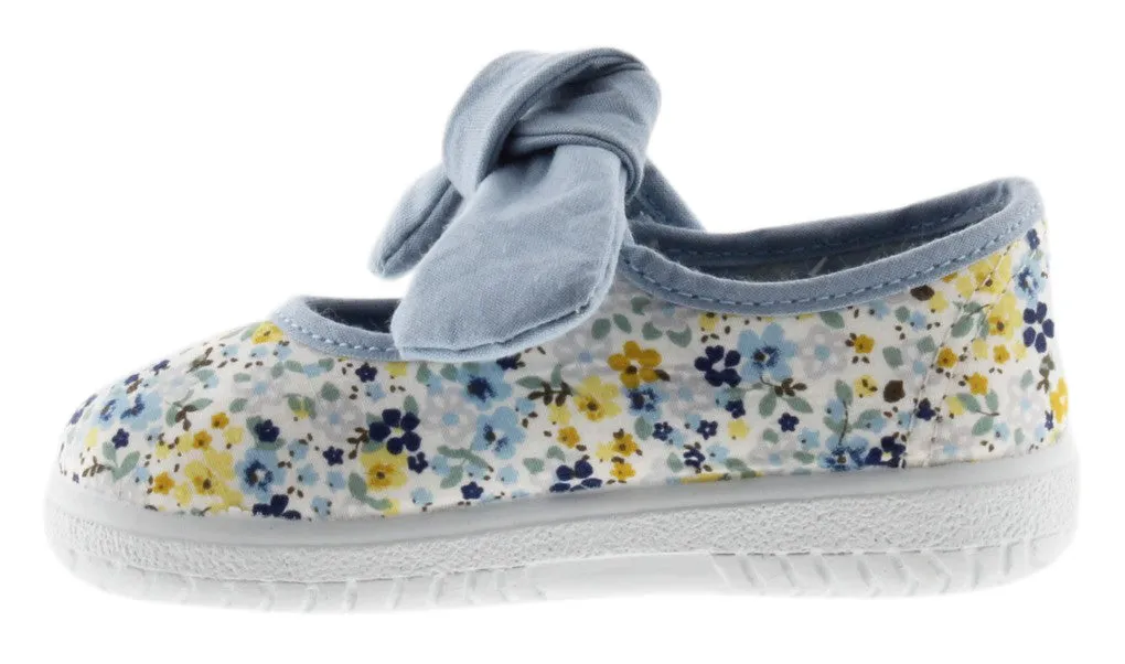 Victoria Girl's Floral Bow Mary Jane, Azul