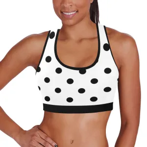 White With Black Polka Dots Women's Sports Bra