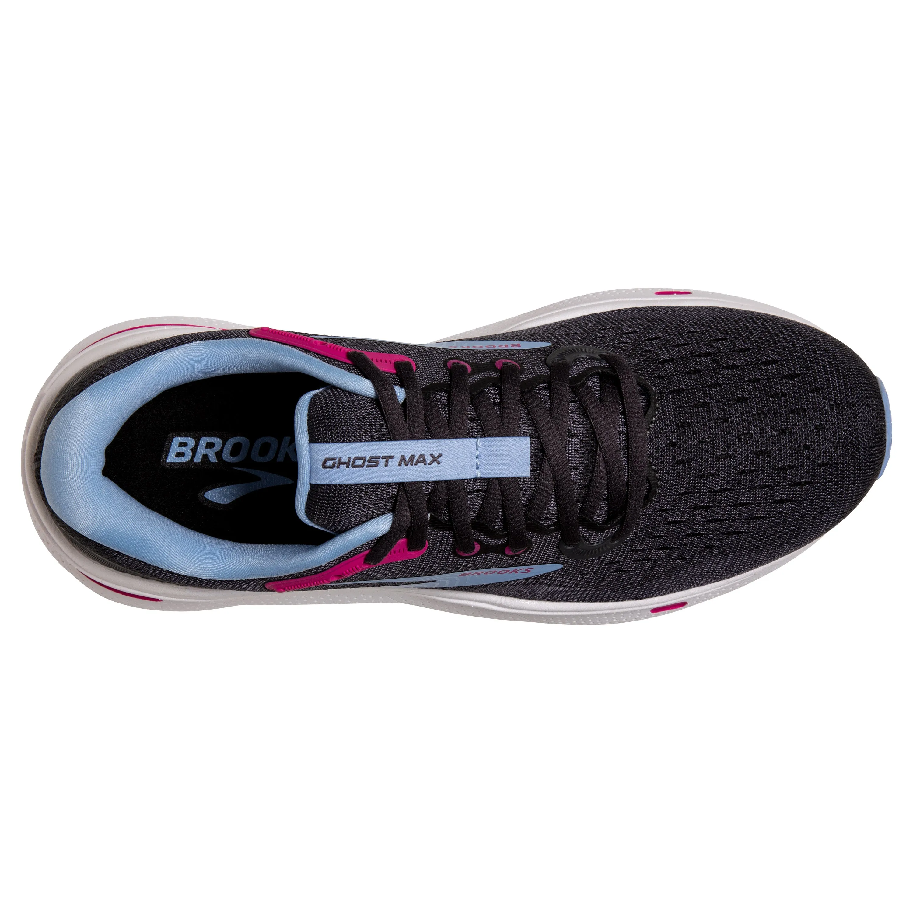 Women's Brooks Ghost Max Color: Ebony/Open Air/Lilac Rose (WIDE WIDTH)