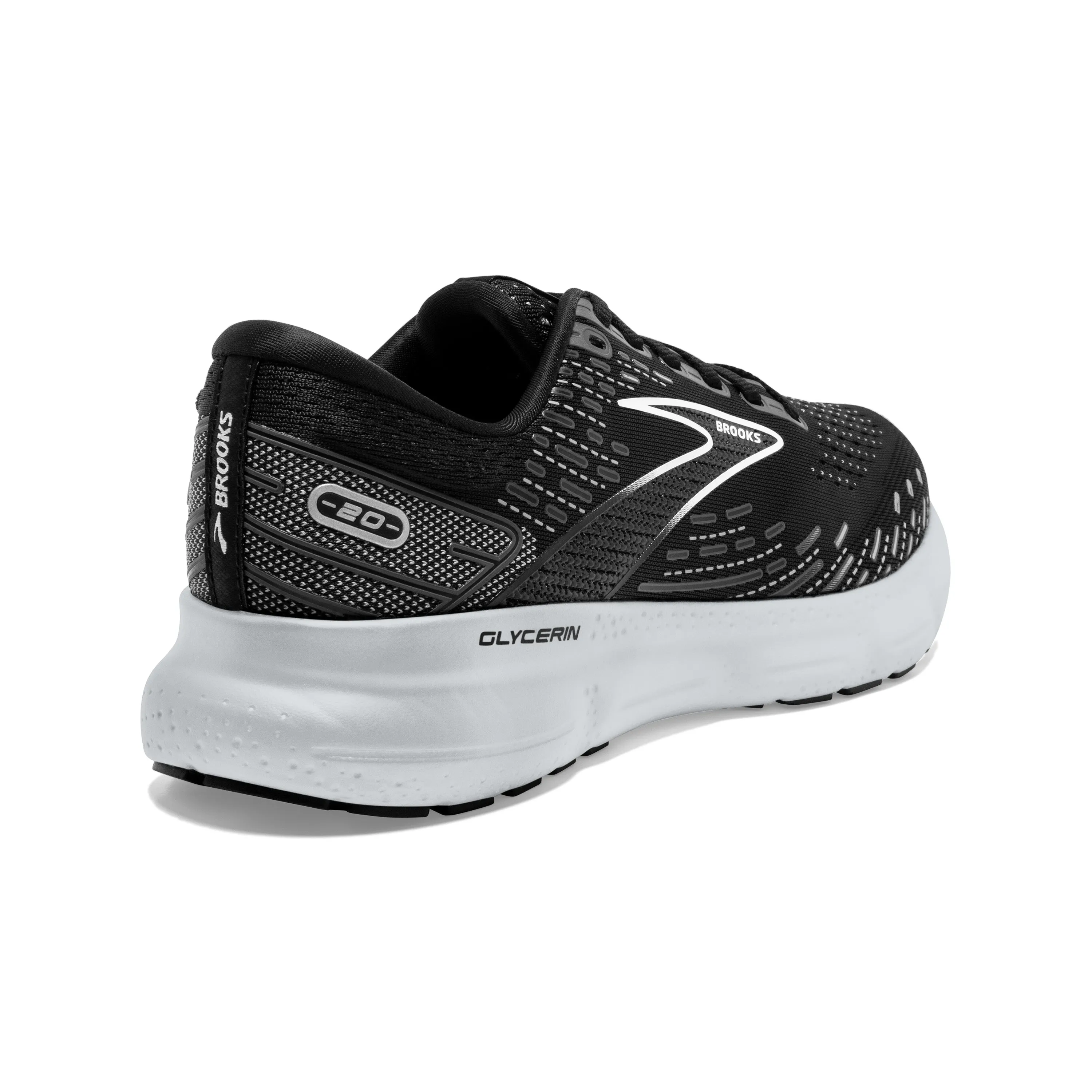 Women's Brooks Glycerin 20 Color: Black/White/Alloy (WIDE WDITH)