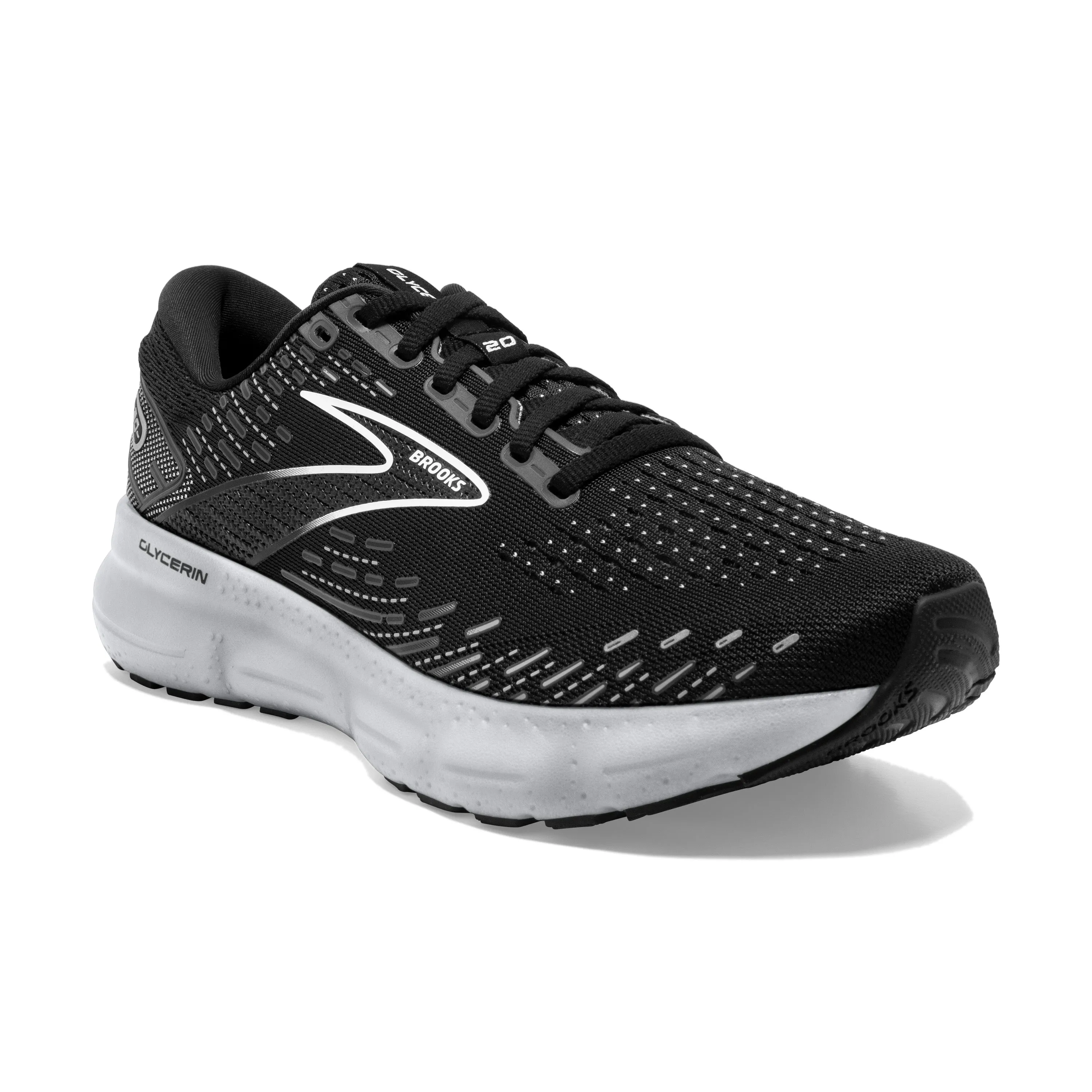 Women's Brooks Glycerin 20 Color: Black/White/Alloy (WIDE WDITH)