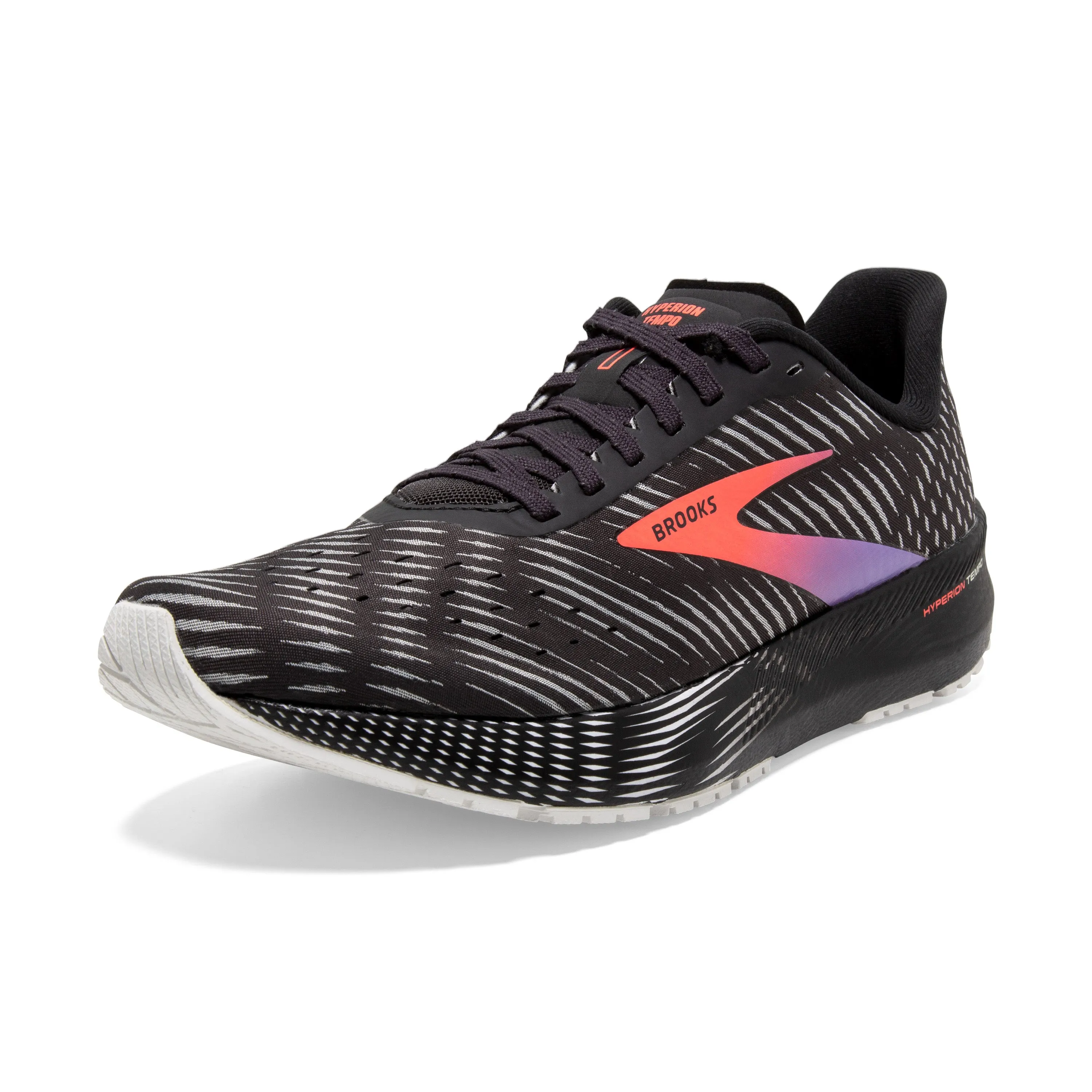 Women's Brooks Hyperion Tempo Color: Black/Coral/Purple