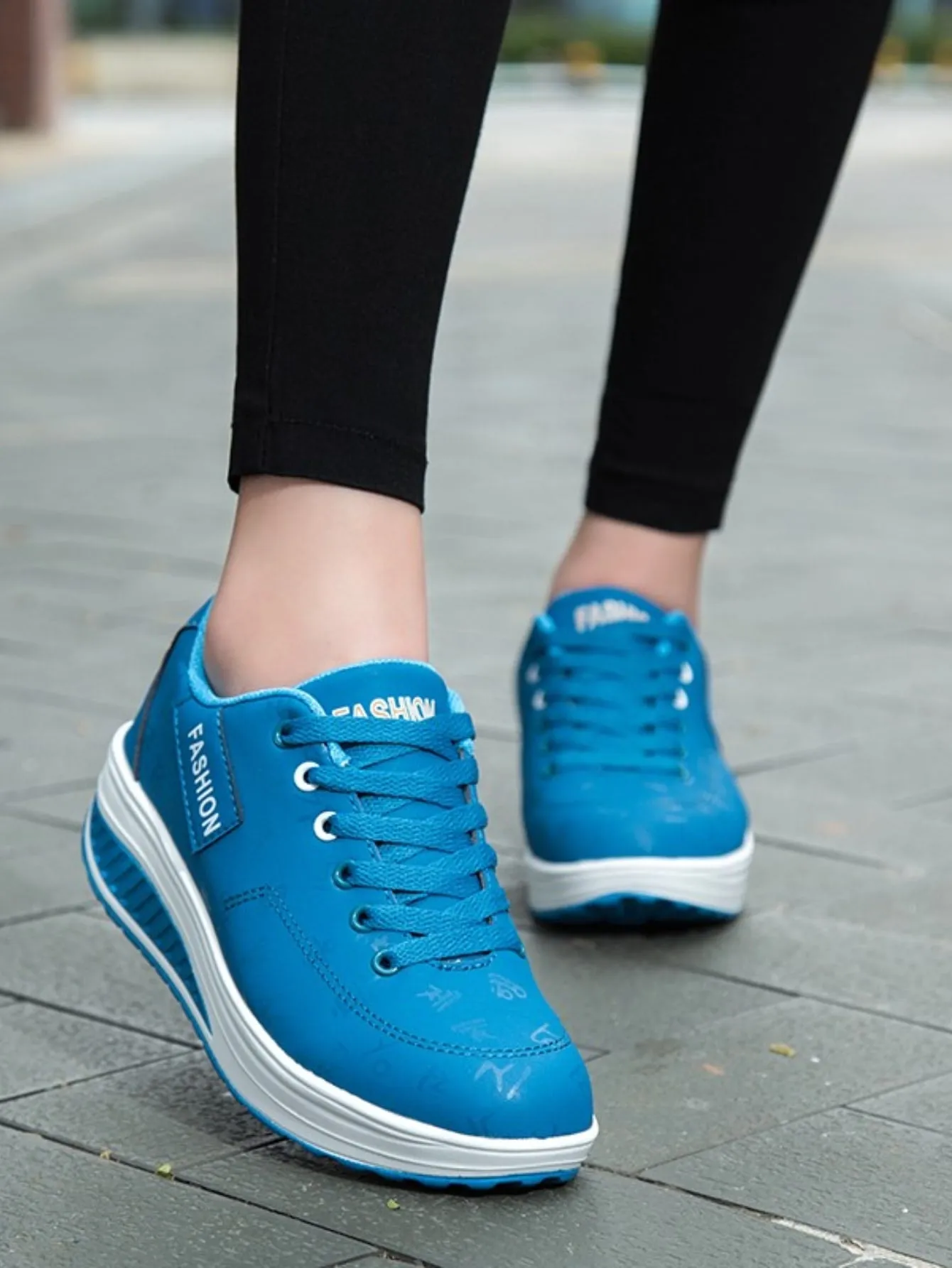 Women's Casual Rocking Shoes, Ultralight Sole Lace Up Letter Sneakers