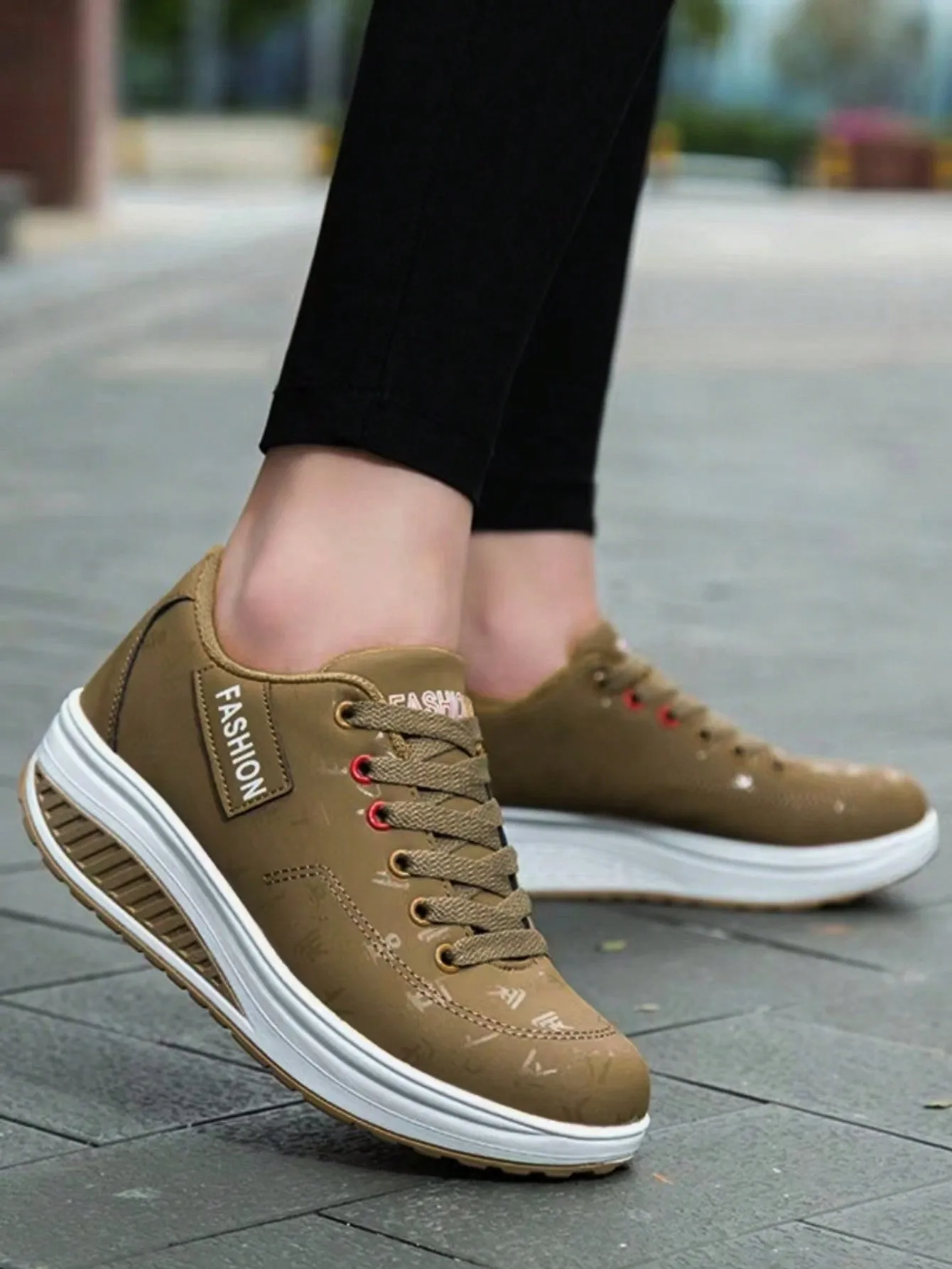 Women's Casual Rocking Shoes, Ultralight Sole Lace Up Letter Sneakers