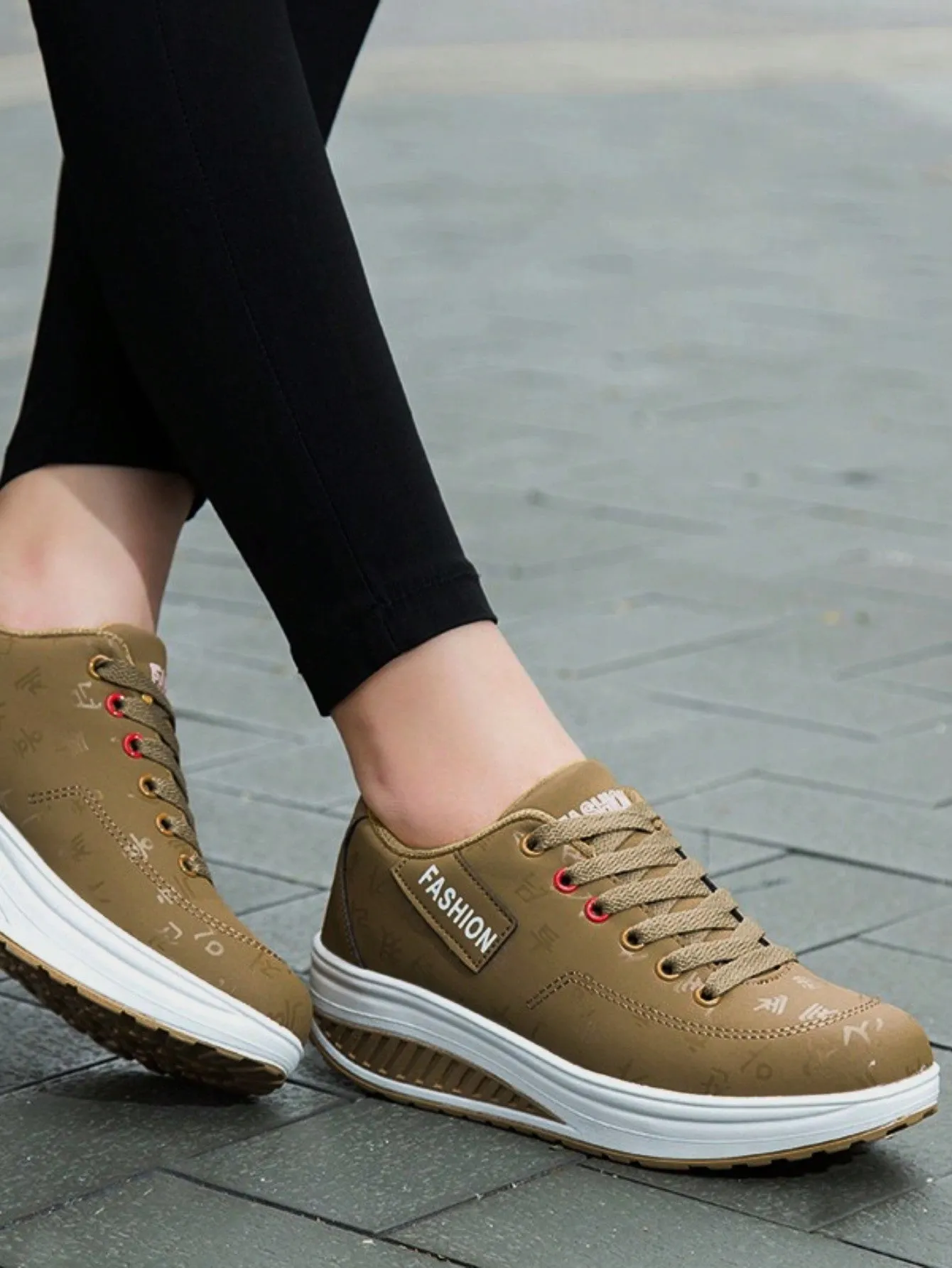 Women's Casual Rocking Shoes, Ultralight Sole Lace Up Letter Sneakers