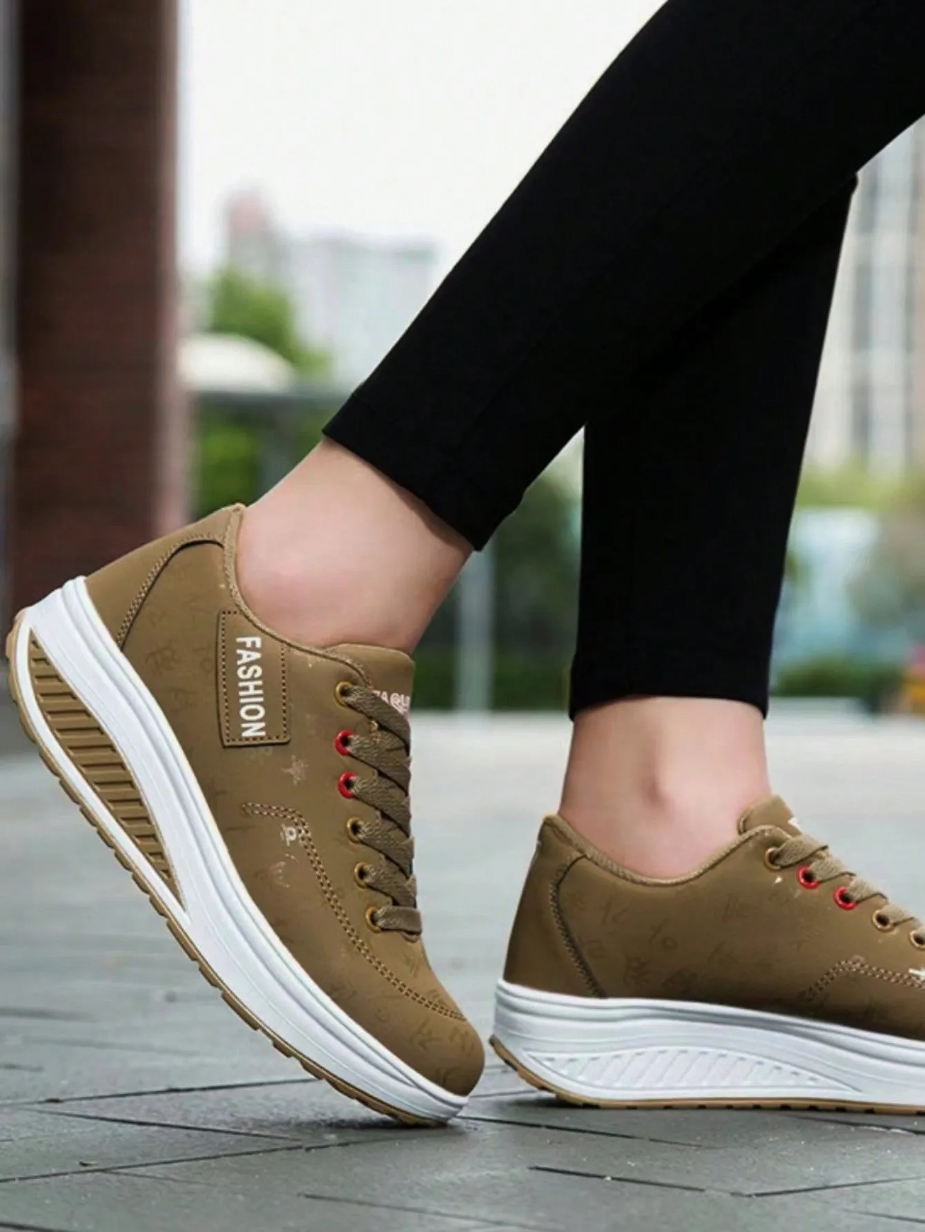 Women's Casual Rocking Shoes, Ultralight Sole Lace Up Letter Sneakers