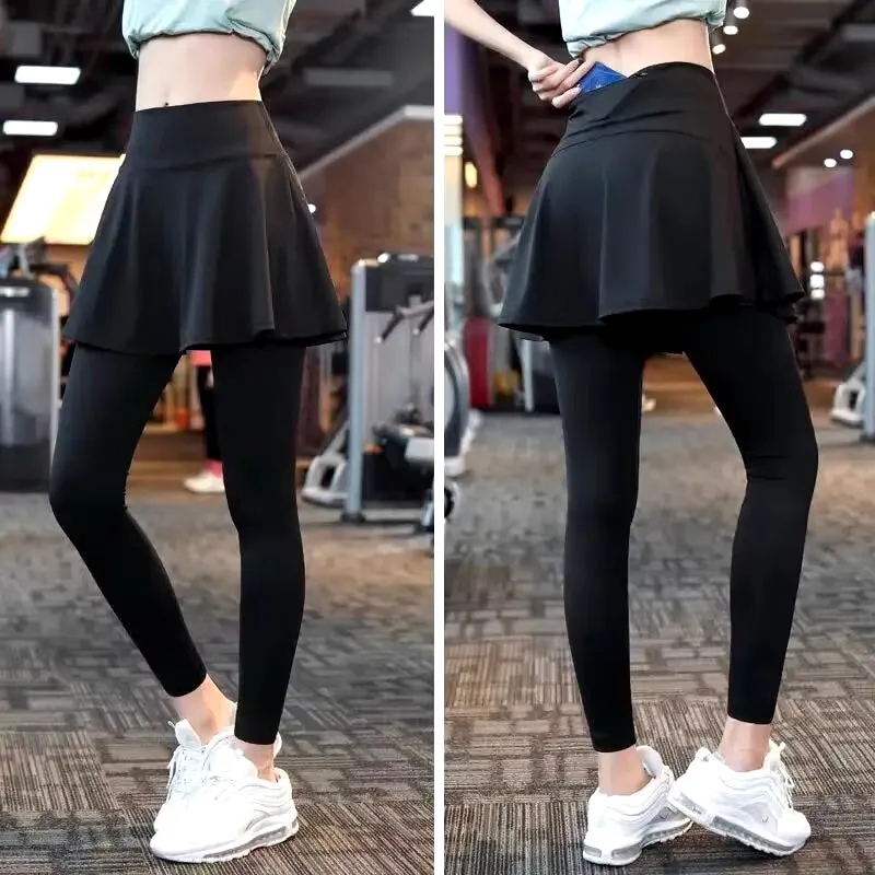 Women's High-Waist Slimming Tennis Skirt with Two-Layer Design and Pleated Detail for Sports Training