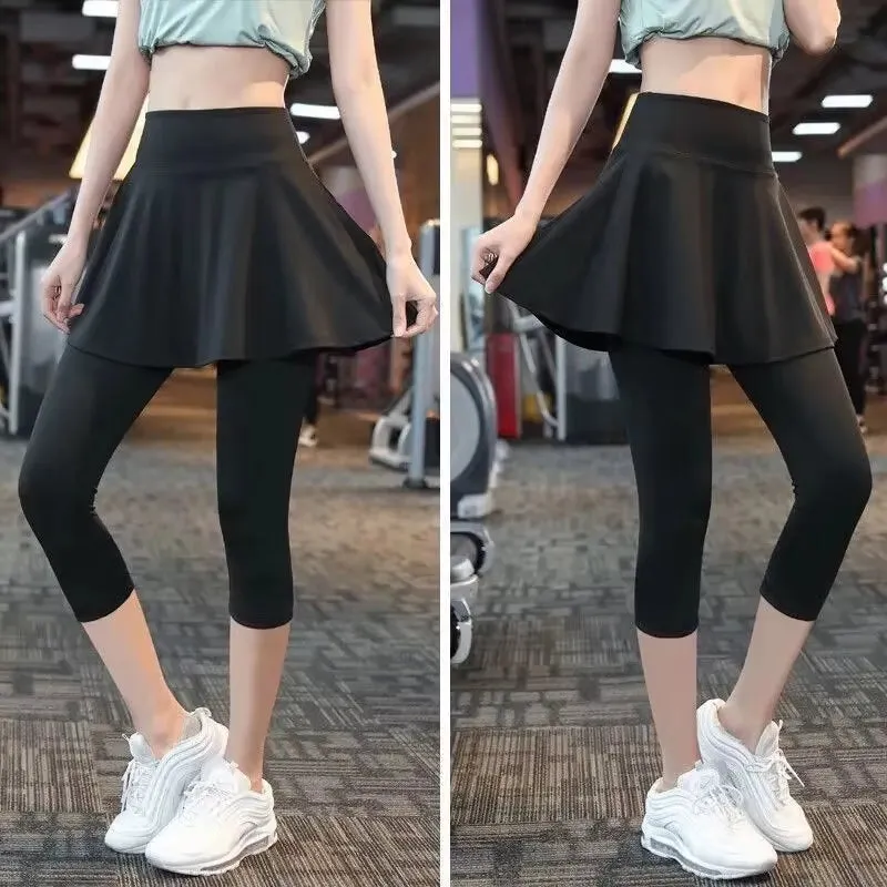 Women's High-Waist Slimming Tennis Skirt with Two-Layer Design and Pleated Detail for Sports Training