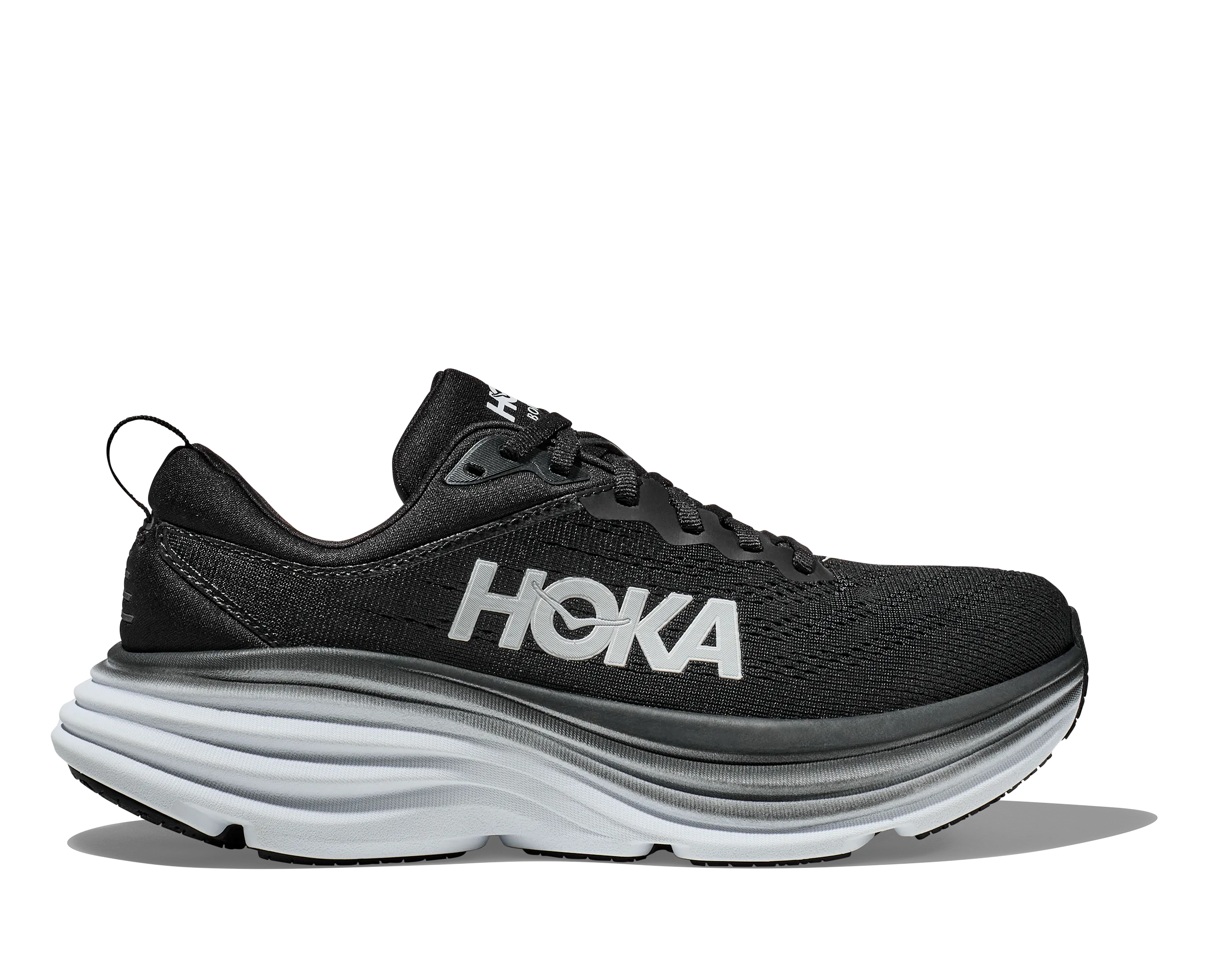 Women's Hoka Bondi 8 Color: Black / White (WIDE WIDTH)