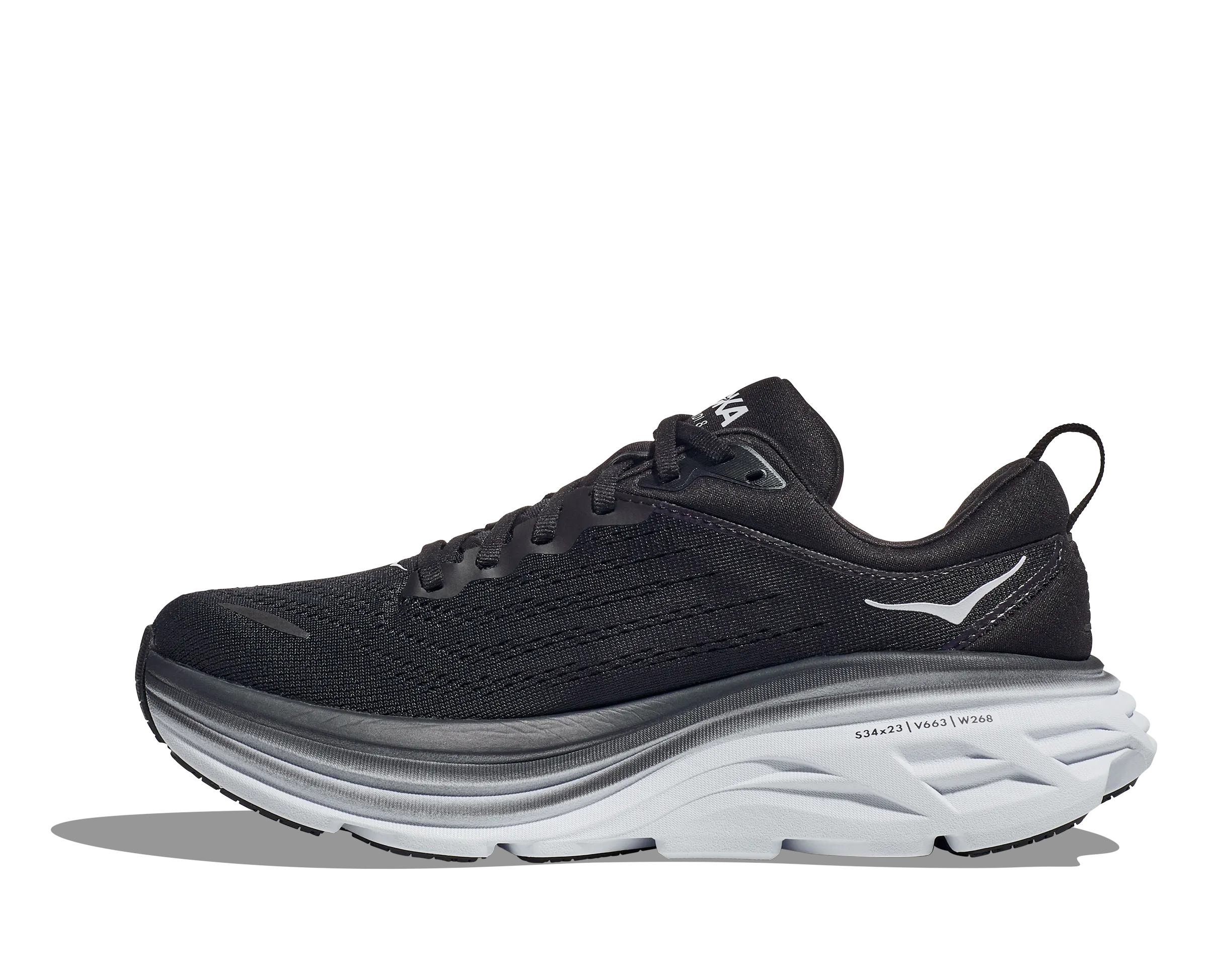 Women's Hoka Bondi 8 Color: Black / White (WIDE WIDTH)