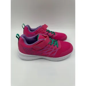 Women's Size 5.5, Pink & Green Low Top Running Sneakers w/ Strap & Elastic Laces