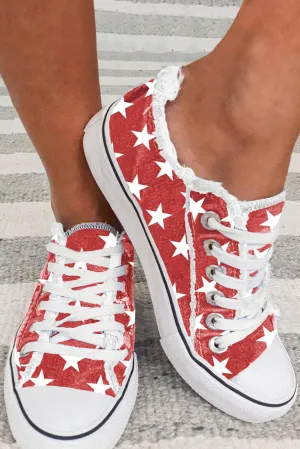 Women's Star Print Canvas Shoes Lace Up Low Top Sneakers Shoes for Walking